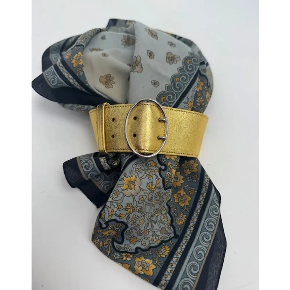 Prada Metallic Gold Leather Wide Statement Belt 36/85 Oval Buckle Made in Italy